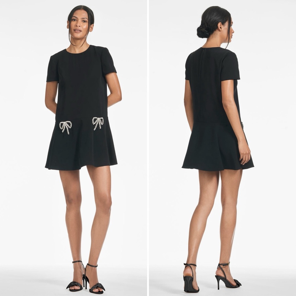 NWOT Sachin + Babi Bethany Satin Black Crepe Short Sleeve Mini Dress Size XS